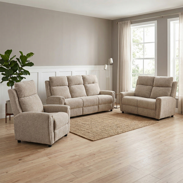 Mayfair 3 seater fixed sofa in beige, matching fixed suite living room