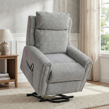 Mayfair dual motor electric lift & tilt recliner armchair in ash, living room lift position