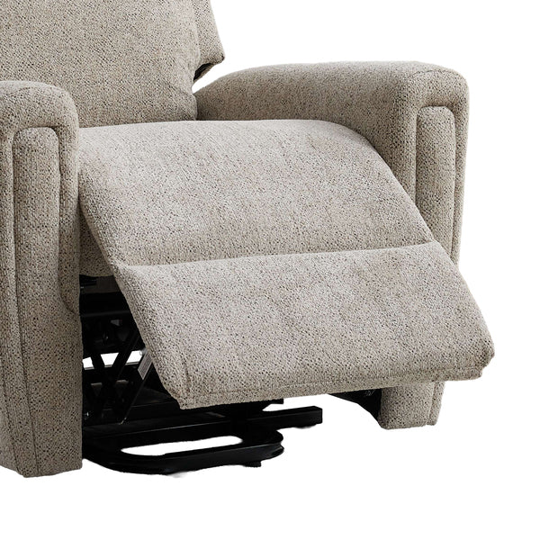 Mayfair dual motor electric lift & tilt recliner armchair in beige, raised footrest close up