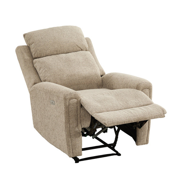 Mayfair electric recliner armchair in beige, fully reclined