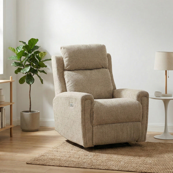 Mayfair electric recliner armchair in beige, living room upright