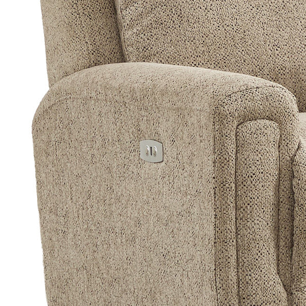 Mayfair electric recliner armchair in beige, padded armrest and recline control