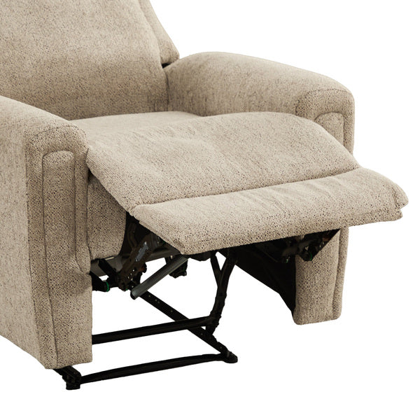 Mayfair electric recliner armchair in beige, raised footrest close up