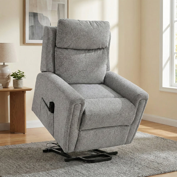 Mayfair quad motor electric lift & tilt recliner armchair in ash, living room raised lift position