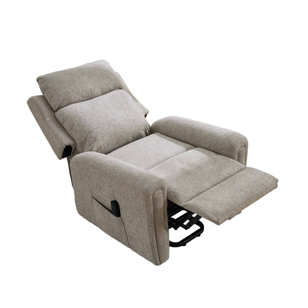 Mayfair quad motor electric lift & tilt recliner armchair in beige, fully reclined view