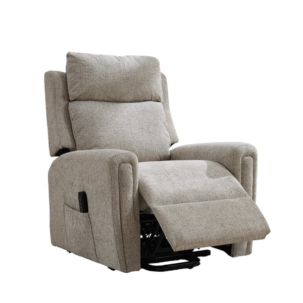 Mayfair quad motor electric lift & tilt recliner armchair in beige, reclining footrest position