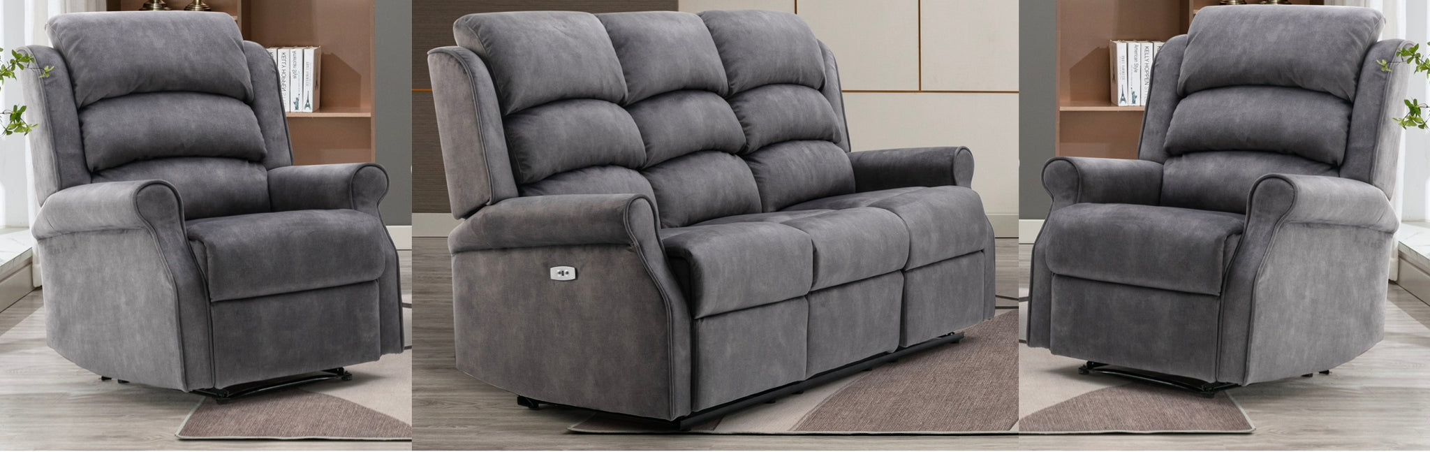 Penrith 3+1+1 Electric Recliner Sofa Suite- Grey Fabric