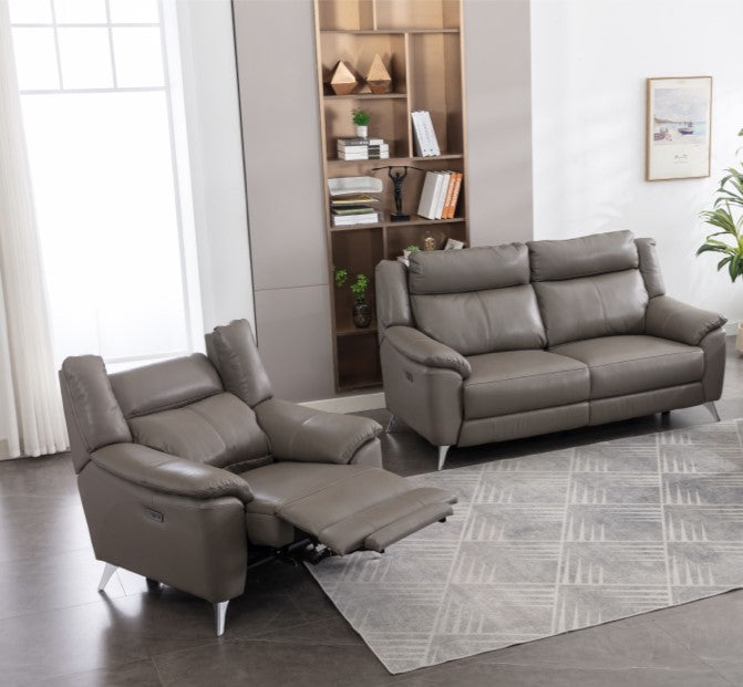 Peru 3+1+1 Electric Suite - Steel Grey Leather