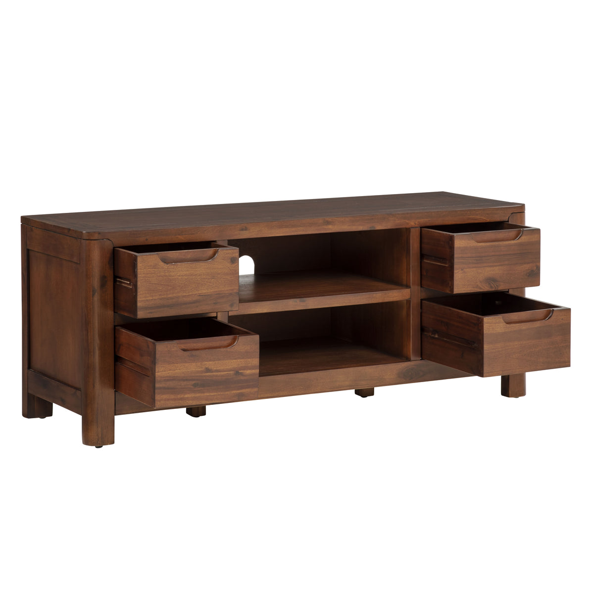 Monterey acacia Straight TV Unit, open drawers and shelves