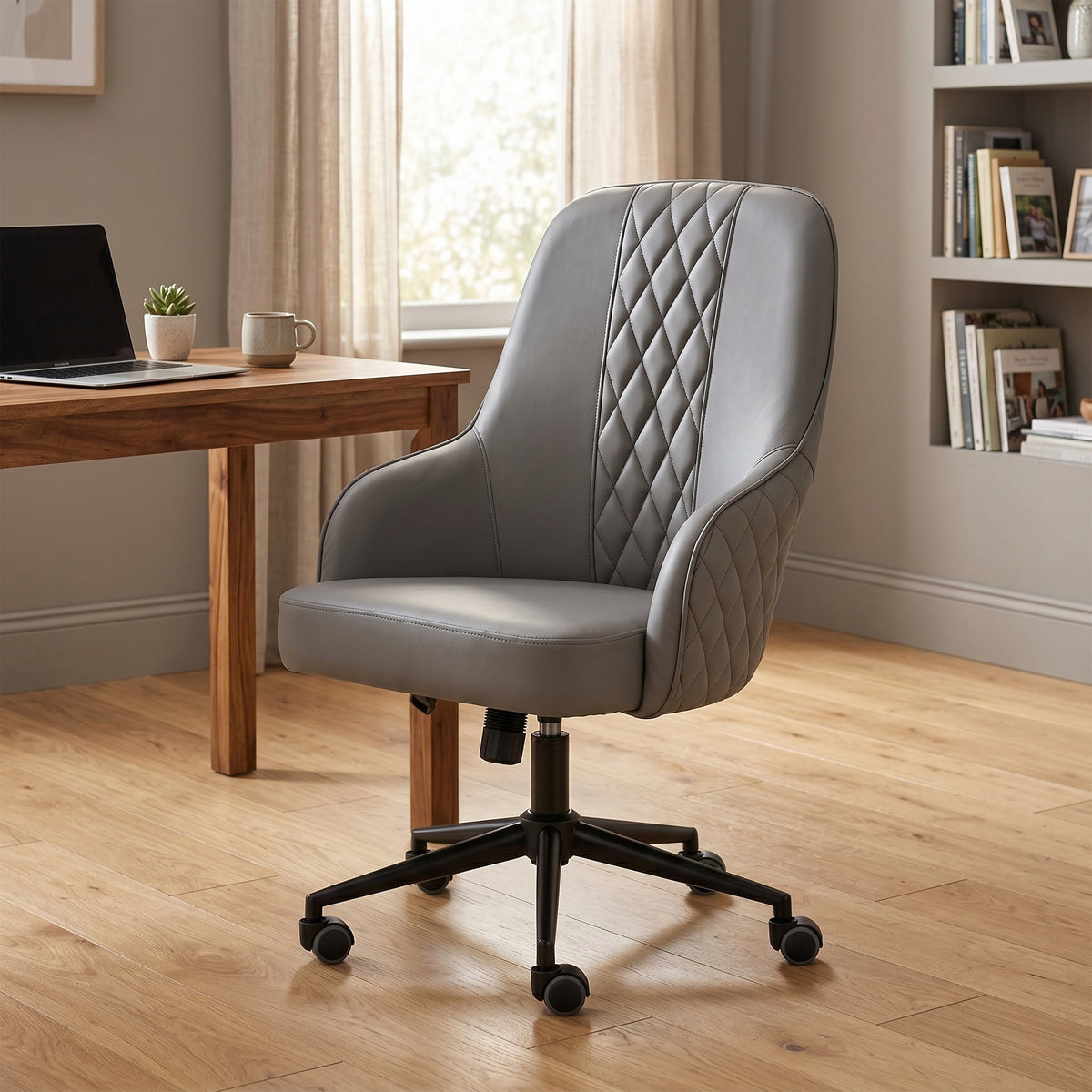 Montrose Grey PU office chair, desk lifestyle view