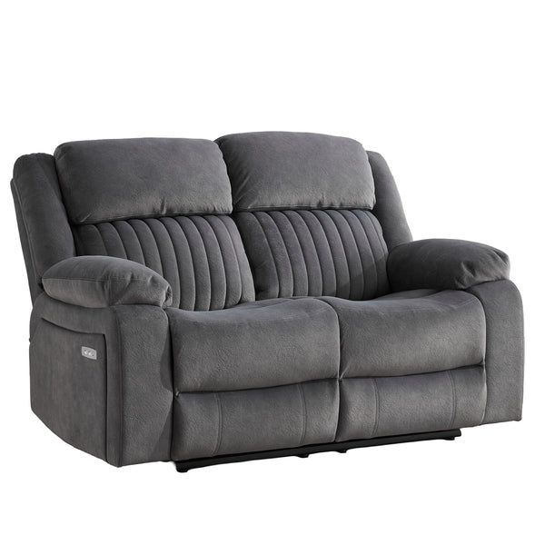 Morgan 2 Seater Electric Recliner Sofa in Slate Grey, angled view with the footrests closed