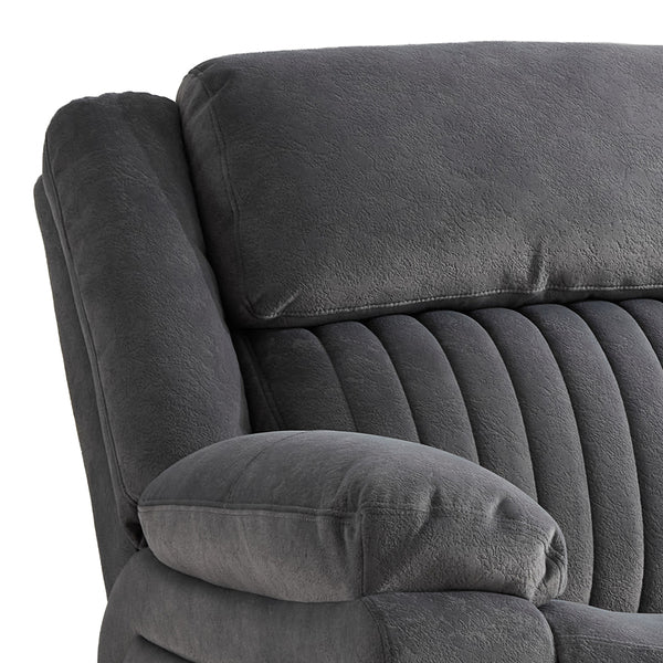 Morgan 2 Seater Electric Recliner Sofa in Slate Grey, close-up of the padded backrest and armrest