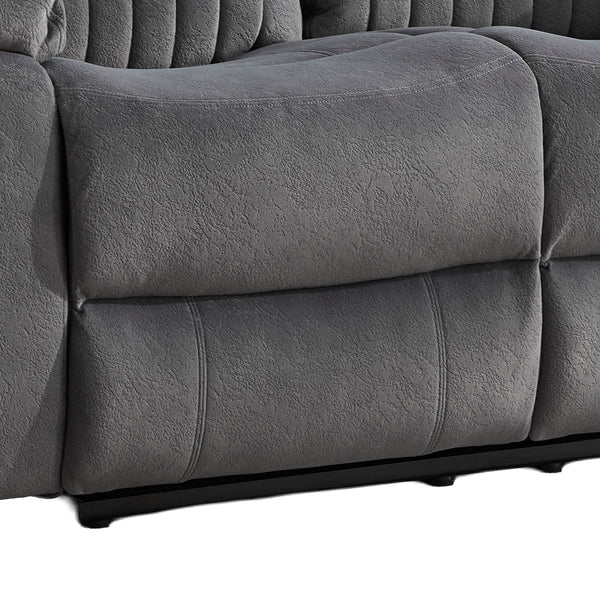 Morgan 2 Seater Electric Recliner Sofa in Slate Grey, close-up of the upholstered seat fronts