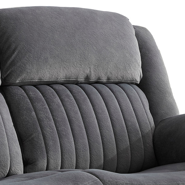 Morgan 2 Seater Electric Recliner Sofa in Slate Grey, close-up of the stitched fabric backrest