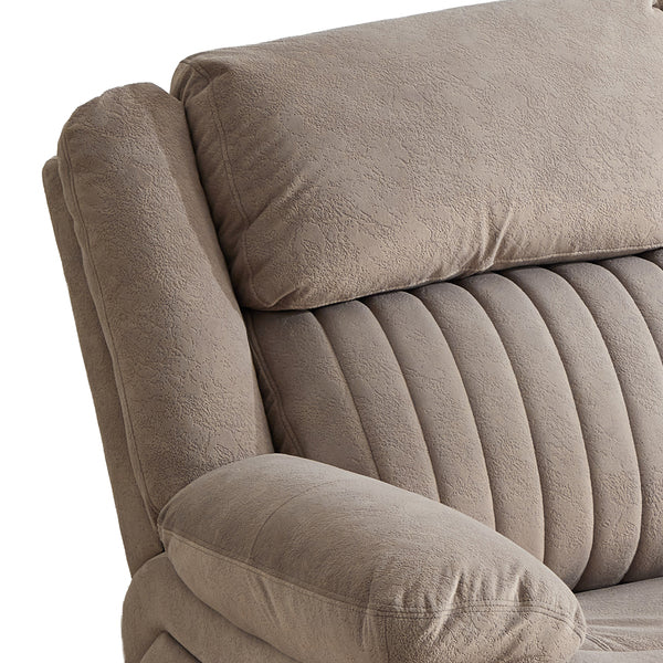 Morgan 2 Seater Electric Recliner Sofa in Taupe, close-up of the padded backrest and armrest