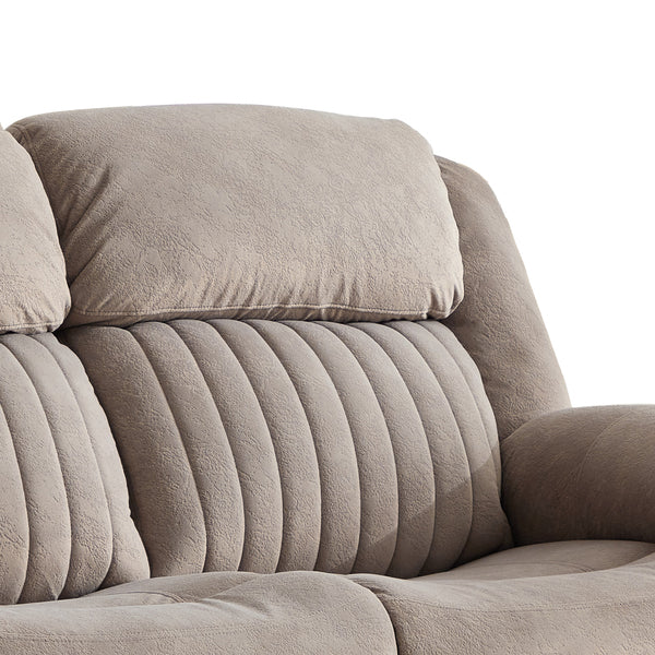 Morgan 2 Seater Electric Recliner Sofa in Taupe, close-up of the stitched fabric backrest