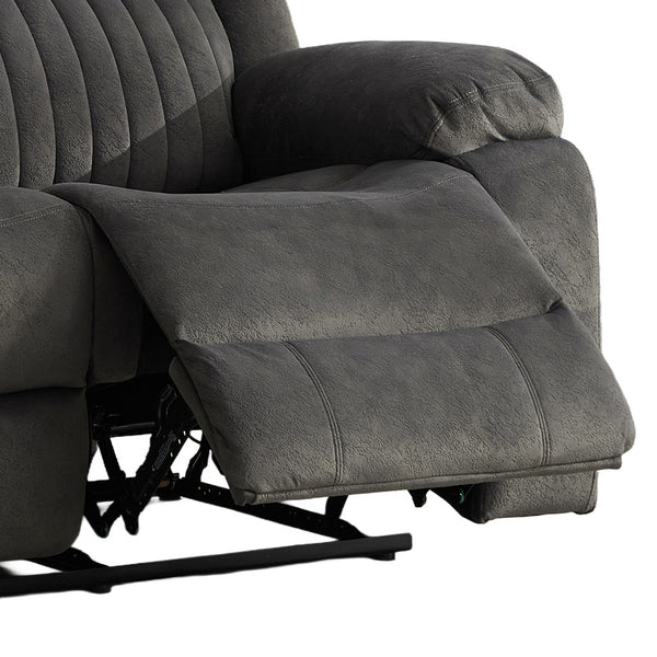 Morgan 2 Seater Manual Recliner Sofa in Iron, close-up of the extended upholstered footrest