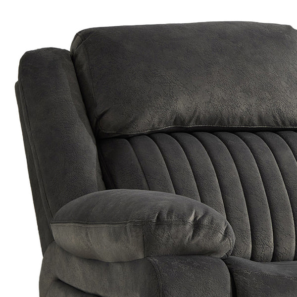 Morgan 2 Seater Manual Recliner Sofa in Iron, close-up of the padded backrest and armrest