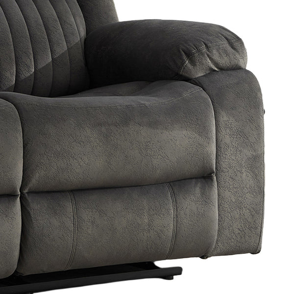 Morgan 2 Seater Manual Recliner Sofa in Iron, close-up of the fabric seat and padded armrest