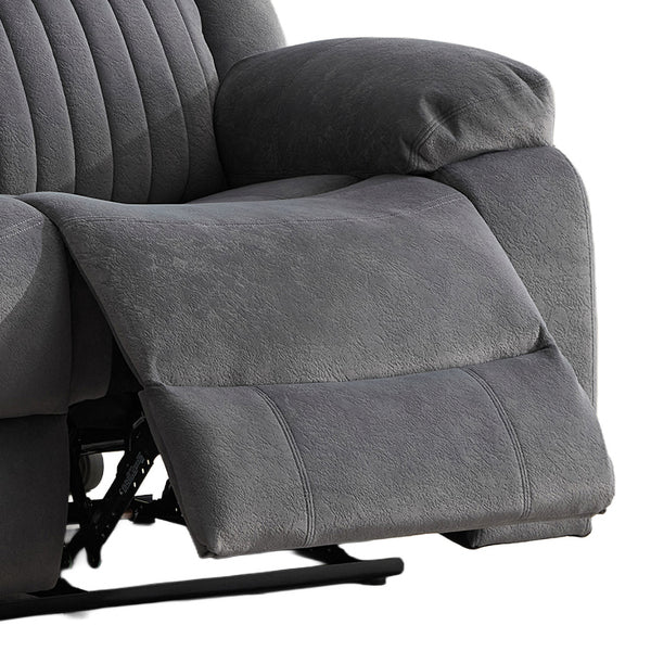 Morgan 2 Seater Manual Recliner Sofa in Slate Grey, close-up of the extended upholstered footrest