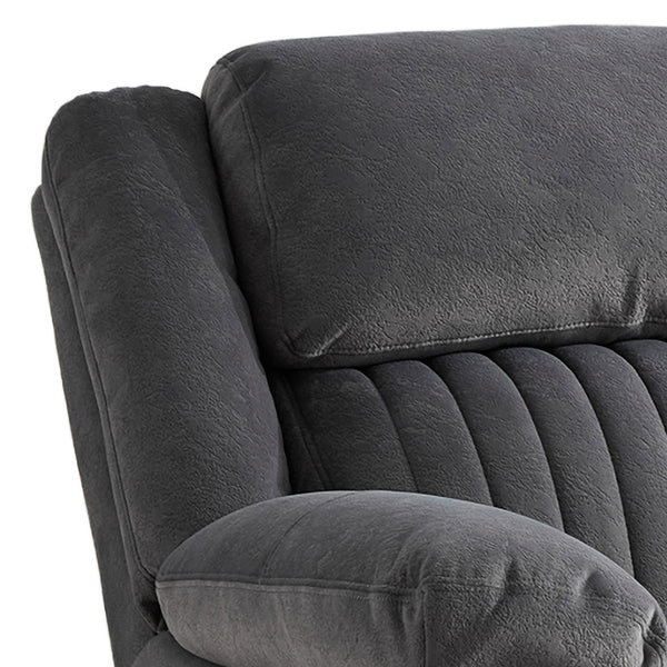 Morgan 2 Seater Manual Recliner Sofa in Slate Grey, close-up of the padded backrest and armrest
