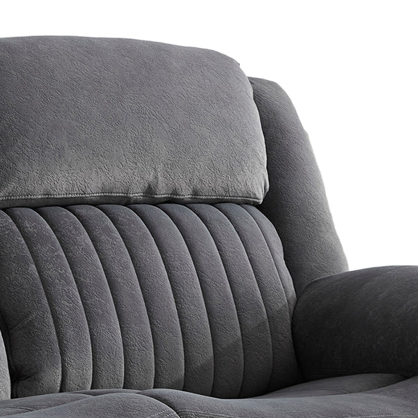 Morgan 2 Seater Manual Recliner Sofa in Slate Grey, close-up of the stitched fabric backrest