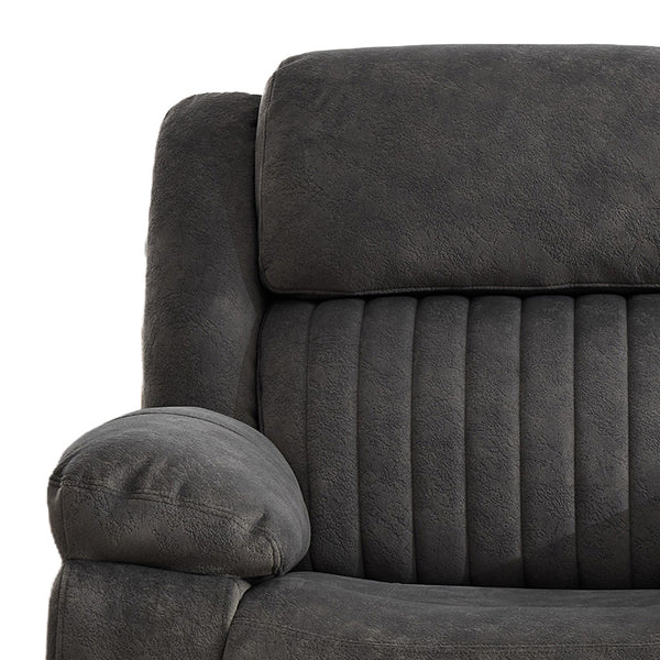 Morgan 2 Seater Manual Recliner Sofa With Console in Iron, close-up of the stitched fabric backrest