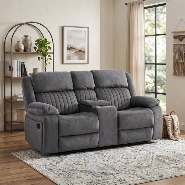 Morgan 2 Seater Manual Recliner Sofa With Console in Slate Grey, in an alternative living room setting