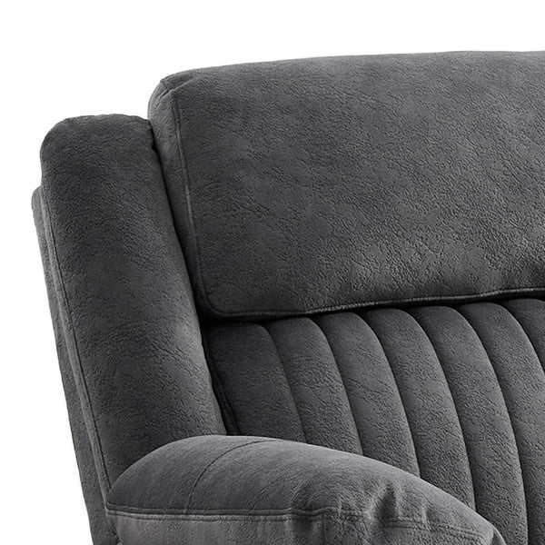 Morgan 2 Seater Manual Recliner Sofa With Console in Slate Grey, close-up of the padded backrest and armrest