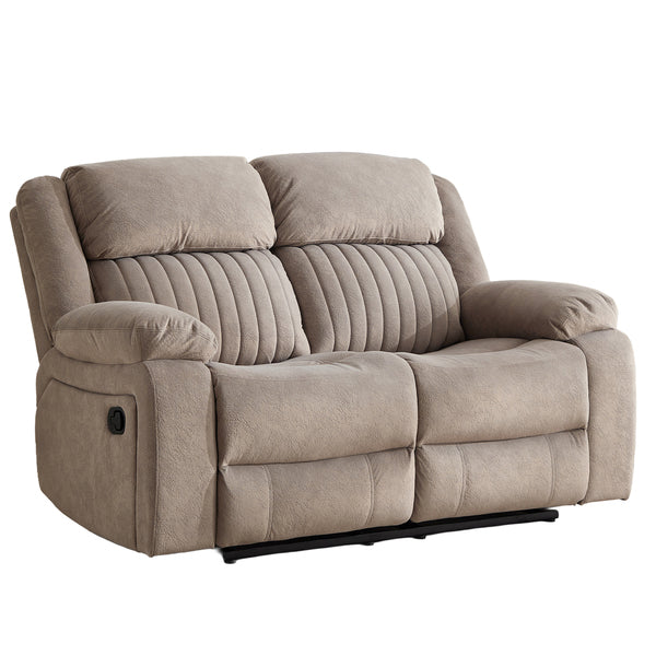 Morgan taupe two seater recliner sofa isolated view