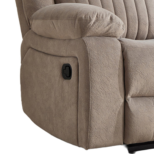 Morgan taupe sofa manual reclining handle detail