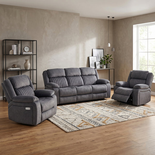 Morgan 3+1+1 Electric Recliner Suite in Slate Grey, in an alternative living room setting