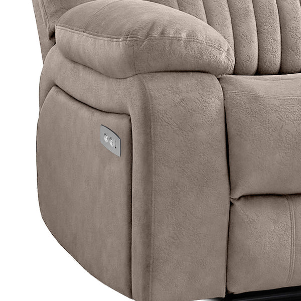 Morgan 3+1+1 Electric Recliner Suite in Taupe, close-up of the electric reclining controls beneath the padded armrest