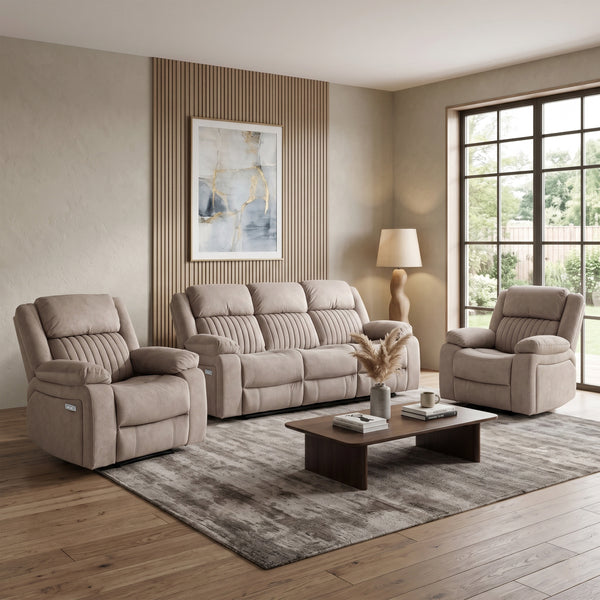 Morgan 3+1+1 Electric Recliner Suite in Taupe, in an alternative living room setting