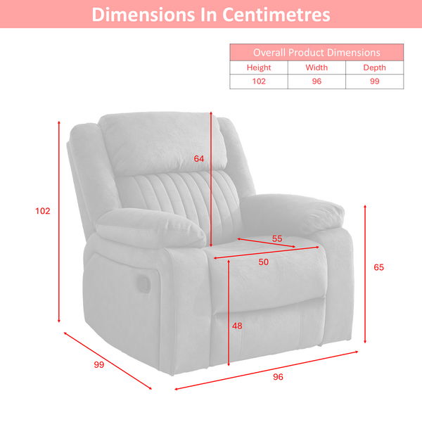 Morgan 3+1+1 Manual Recliner Suite in Iron, armchair dimension diagram
