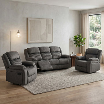 Morgan 3+1+1 Manual Recliner Suite in Iron, in a living room setting
