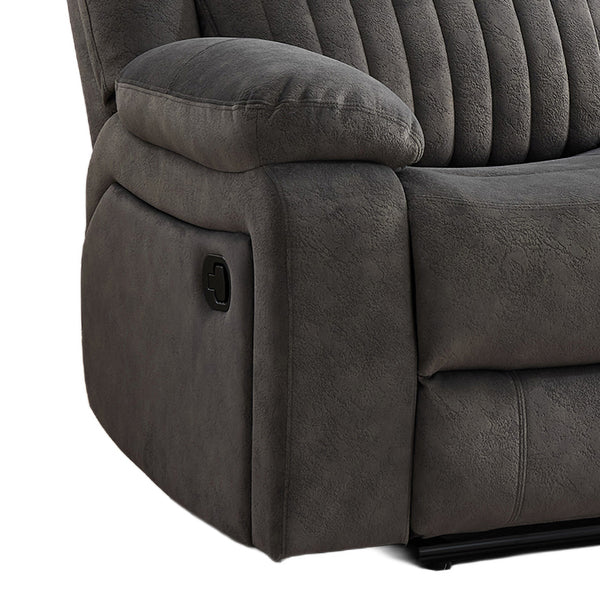 Morgan 3+1+1 Manual Recliner Suite in Iron, close-up of the manual reclining handle beneath the padded armrest