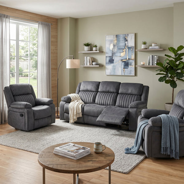 Morgan 3+1+1 Manual Recliner Suite in Slate Grey, in an alternative living room setting
