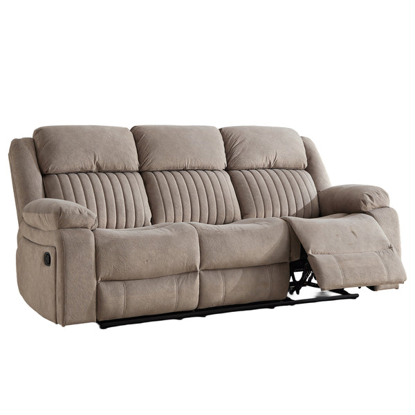 Morgan 3+1+1 Manual Recliner Suite in Taupe, 3-seater sofa with a footrest extended