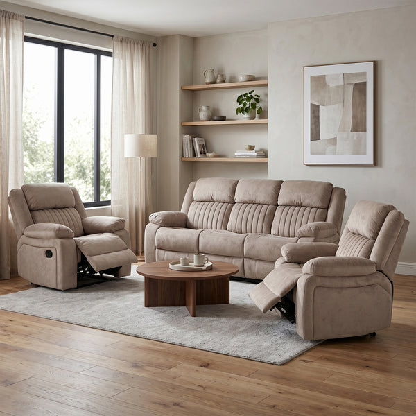Morgan 3+1+1 Manual Recliner Suite in Taupe, in an alternative living room setting