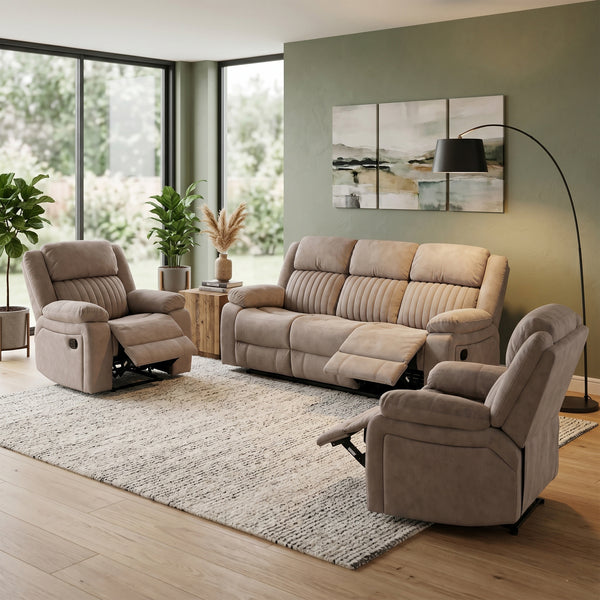 Morgan 3+1+1 Manual Recliner Suite in Taupe, in a living room setting