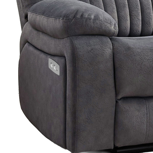 Morgan 3+2 Electric Recliner Suite in Slate Grey, close-up of the electric reclining controls beneath the padded armrest