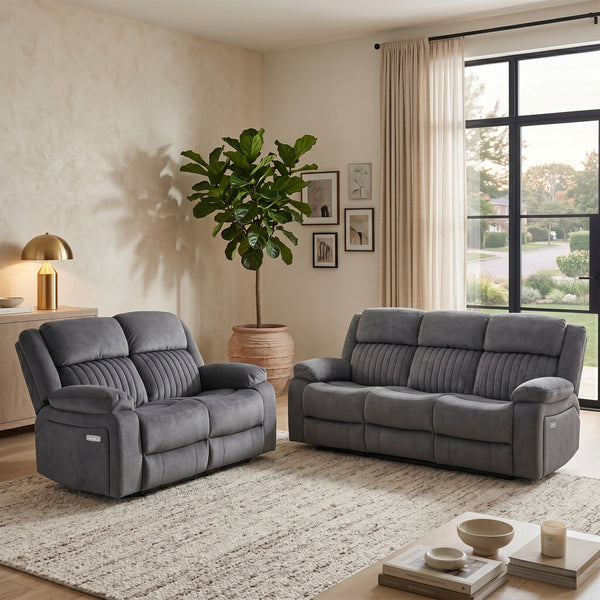 Morgan 3+2 Electric Recliner Suite in Slate Grey, in a living room setting