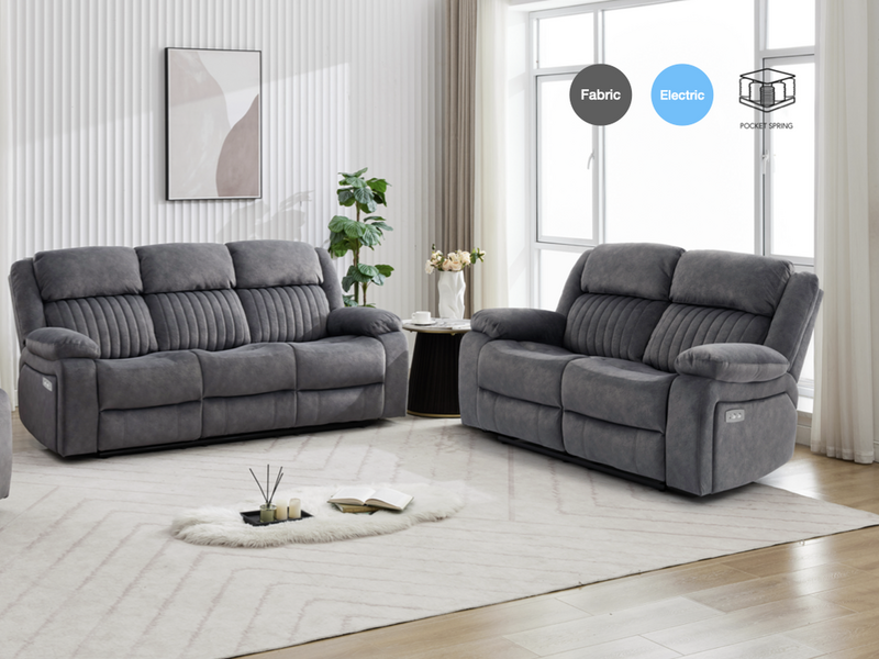 Morgan 3+2 Electric Recliner Suite in Slate Grey, shown in the supplier's promotional product image