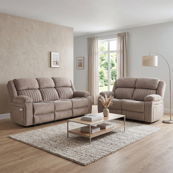 Morgan 3+2 Electric Recliner Suite in Taupe, in an alternative living room setting