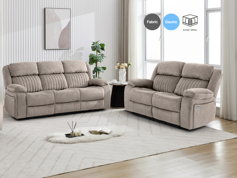 Morgan 3+2 Electric Recliner Suite in Taupe, shown in the supplier's promotional product image