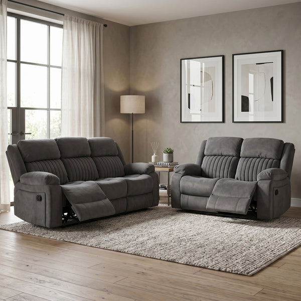 Morgan 3+2 Manual Recliner Suite in Slate Grey, in a living room setting