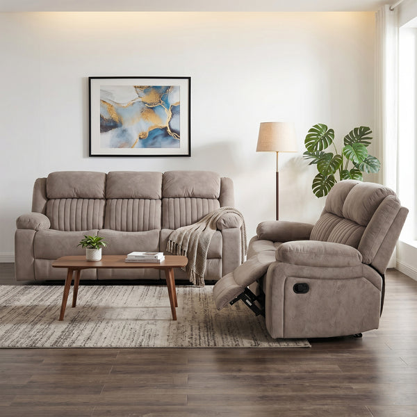 Morgan 3+2 Manual Recliner Suite in Taupe, in an alternative living room setting