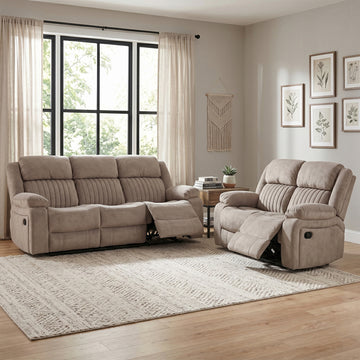 Morgan 3+2 Manual Recliner Suite in Taupe, in a living room setting