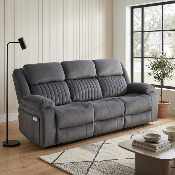 Morgan 3 Seater Electric Recliner Sofa in Slate Grey, in a living room setting